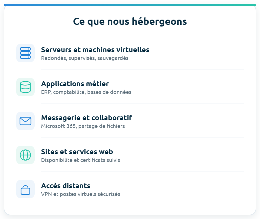 H&eacute;bergement Eiffie : serveurs et machines virtuelles, applications m&eacute;tier, messagerie, services web, acc&egrave;s distants